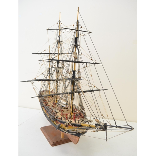 1320 - Attractive well built and finished wooden plank on frame built 1/64 scale 3 masted frigate HMS Snake... 