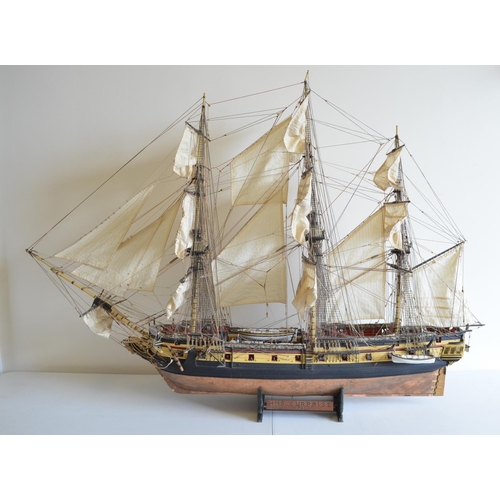 1323 - Large well built and finished wooden plank on frame 1/48 scale 3 masted frigate HMS Surprise, model ... 