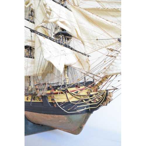 1323 - Large well built and finished wooden plank on frame 1/48 scale 3 masted frigate HMS Surprise, model ... 