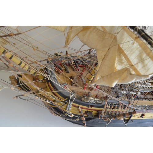 1323 - Large well built and finished wooden plank on frame 1/48 scale 3 masted frigate HMS Surprise, model ... 