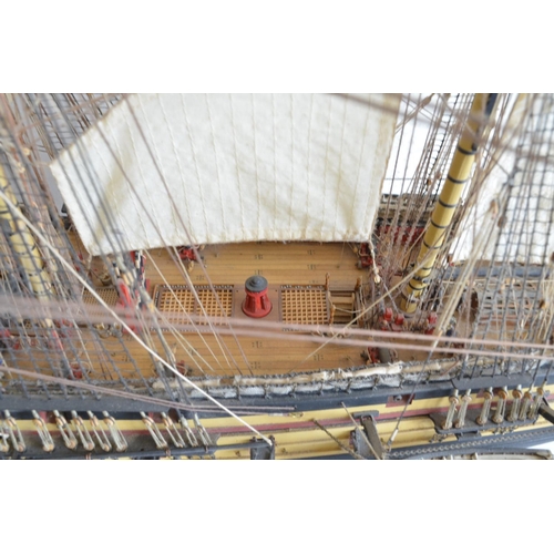 1323 - Large well built and finished wooden plank on frame 1/48 scale 3 masted frigate HMS Surprise, model ... 