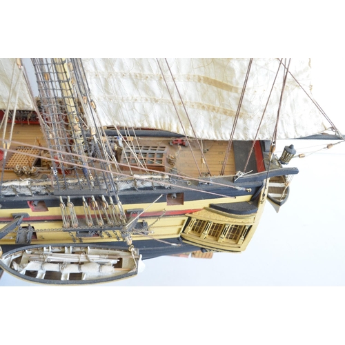 1323 - Large well built and finished wooden plank on frame 1/48 scale 3 masted frigate HMS Surprise, model ... 