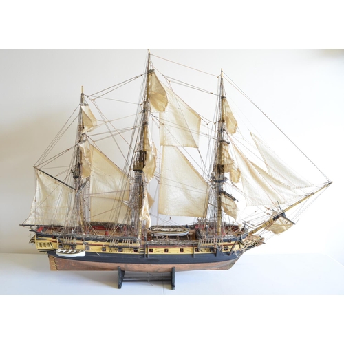 1323 - Large well built and finished wooden plank on frame 1/48 scale 3 masted frigate HMS Surprise, model ... 