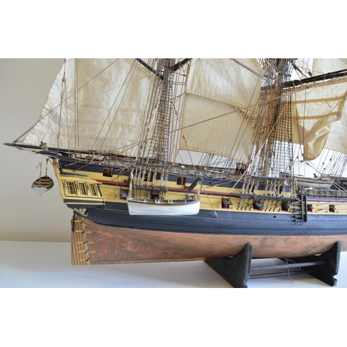 1323 - Large well built and finished wooden plank on frame 1/48 scale 3 masted frigate HMS Surprise, model ... 