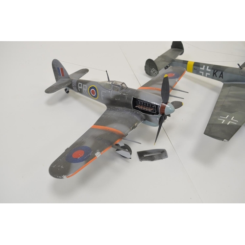 1292 - Three well presented built 1/32 scale plastic aircraft models to include car door Hawker Typhoon, Bf... 