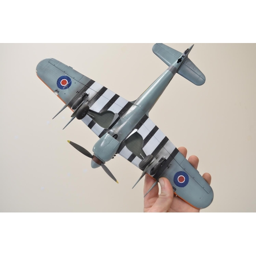 1292 - Three well presented built 1/32 scale plastic aircraft models to include car door Hawker Typhoon, Bf... 