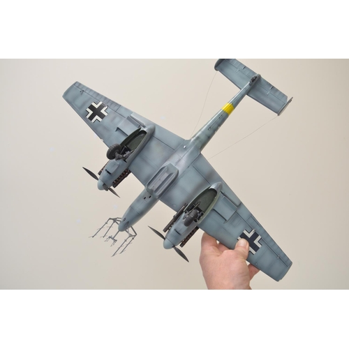 1292 - Three well presented built 1/32 scale plastic aircraft models to include car door Hawker Typhoon, Bf... 