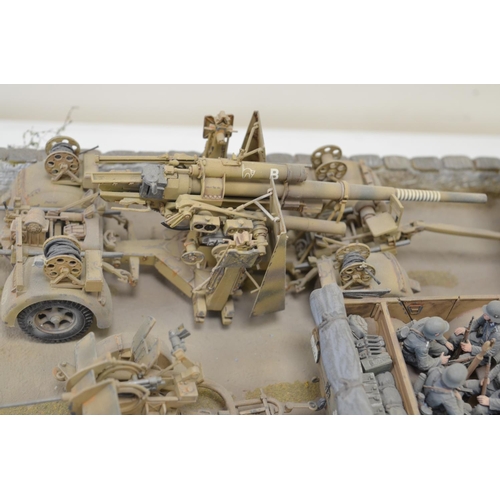 1296 - Well made and highly detailed 1/35 scale plastic model WWII diorama, depicting German armour crossin... 