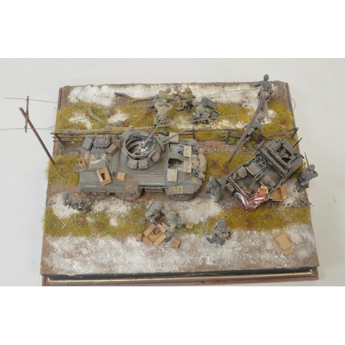 1309 - A pair of highly detailed and very well constructed 1/35 scale plastic model WWII German dioramas, o... 