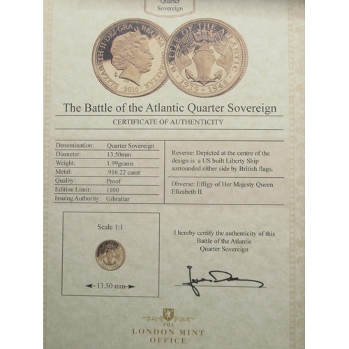 644 - The London Mint Office - The Battle of the Atlantic Quarter Sovereign, encapsulated in original case... 