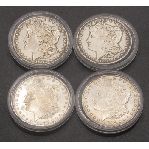 674 - San Francisco Mint - 1894 Silver $1, 1882 Silver $1, 1885 Silver $1 and a 1897 Silver $1 (4) (coins ... 