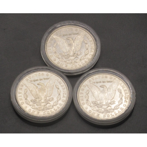 672 - Carson City Mint - 1879 silver dollar, 1881 silver dollar and a 1889 silver dollar, all encapsulated... 