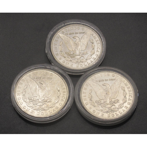 673 - Carson City Mint - 1879 silver dollar, 1882 silver dollar and a 1889 silver dollar, all encapsulated... 