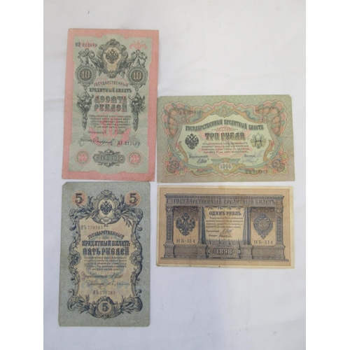 816 - Collection of early c20th Russian banknotes in plastic protectors to inc. 1898 1 Ruble note, 1912 50... 