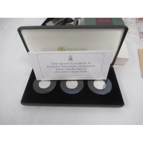 708 - Collection of silver proof coins to inc. Britannia 2015 £50 coin, The Shakespeare UK £50 coin, 3 The... 