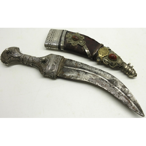 209 - Arabian silver (white metal) mounted Jambya dagger, 8