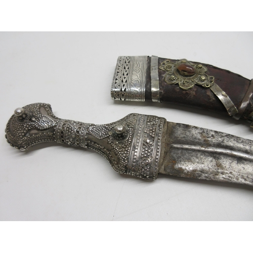 209 - Arabian silver (white metal) mounted Jambya dagger, 8