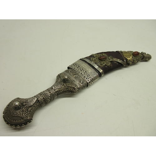 209 - Arabian silver (white metal) mounted Jambya dagger, 8