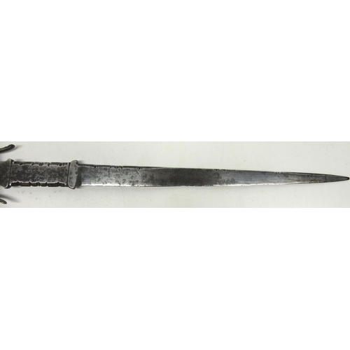 230 - A good 19th century copy of a 17th century Italian all steel main gauche dagger, slender SE blade 10... 