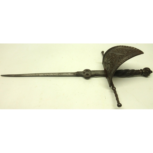 233 - A good Victorian copy of a 17th century Spanish style all steel main gauche dagger, 14.5