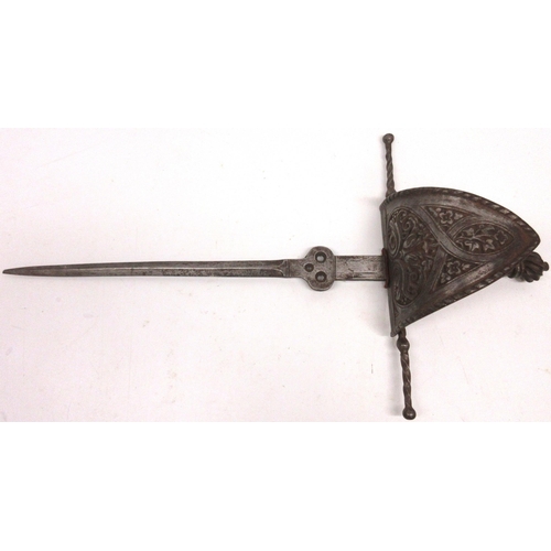 233 - A good Victorian copy of a 17th century Spanish style all steel main gauche dagger, 14.5