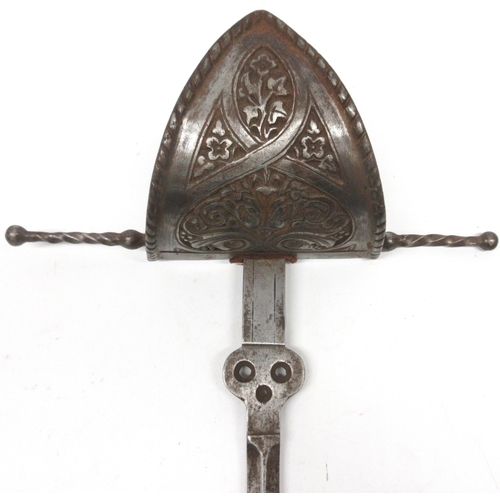 233 - A good Victorian copy of a 17th century Spanish style all steel main gauche dagger, 14.5