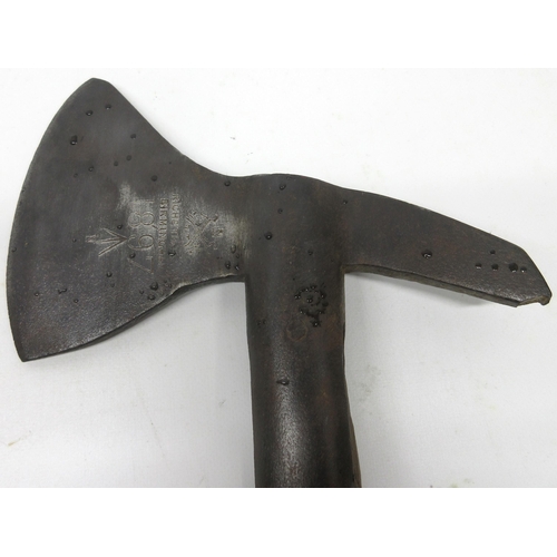 237 - British naval boarding type axe, steel head stamped with broad arrow mark 'N' 'Richard Thomas Birmin... 