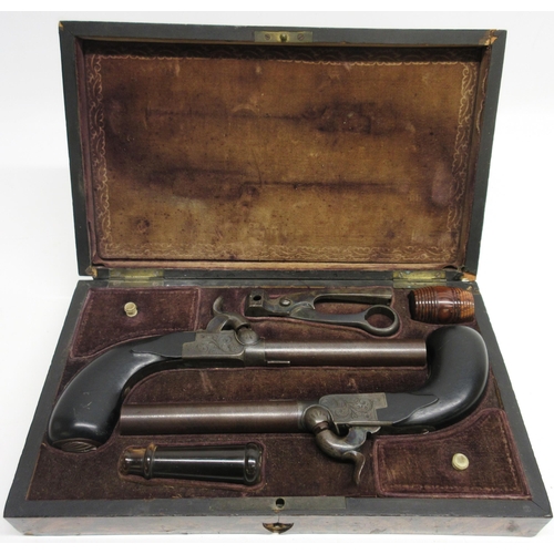 58 - Cased pair of percussion pocket pistols, 3.5