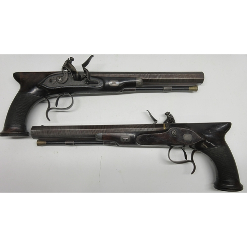 61 - A fine cased pair of flintlock 20 bore saw-handled duelling pistols by William Parker, 233 High Holb... 