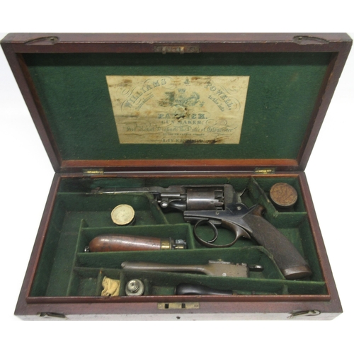 114 - Cased Beaumont Adams double action 54 Bore percussion revolver serial number B15381. Adams Patent No... 