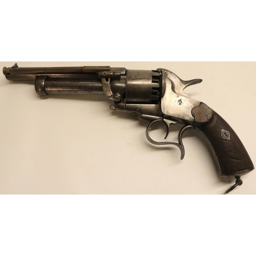 116 - A rare .42 Le-Mat percussion `Grape-shot' revolver, ten shot cylinder and 18 bore under barrel, the ... 