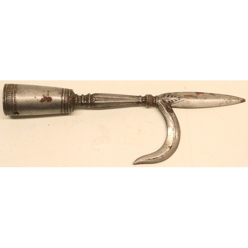 204 - Indian steel Ankus with shaft fixing cap and engraved detail, 20.5cm overall