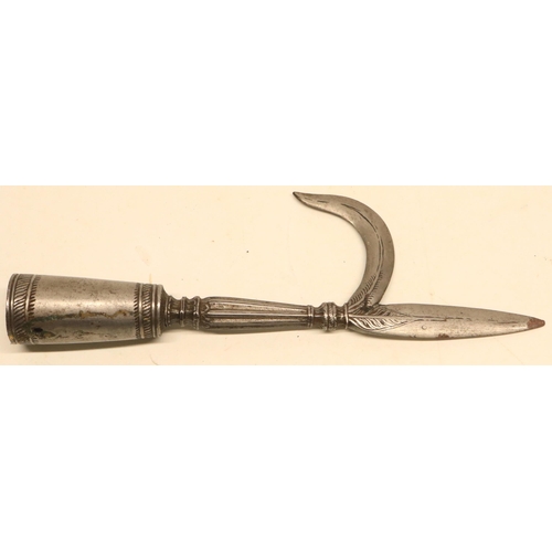 204 - Indian steel Ankus with shaft fixing cap and engraved detail, 20.5cm overall