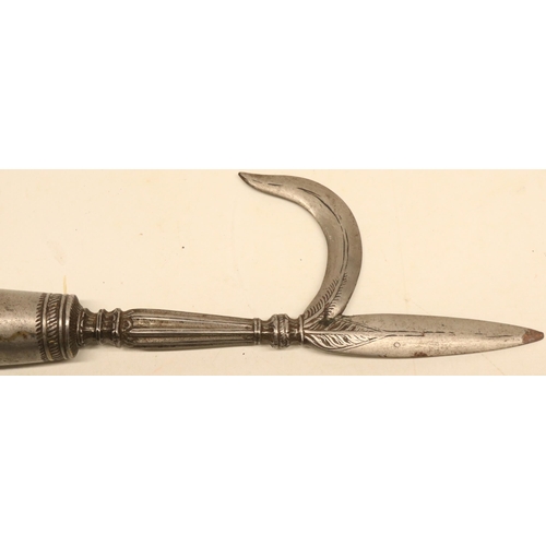 204 - Indian steel Ankus with shaft fixing cap and engraved detail, 20.5cm overall