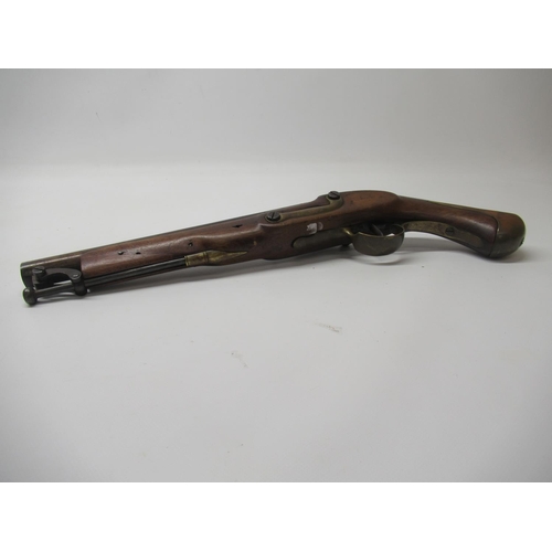 17 - Mid-19th century Danish percussion 14 bore military service pistol with ring hammer, 11 3/4