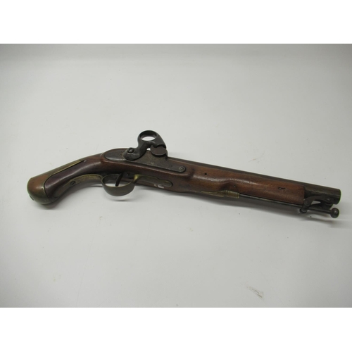 17 - Mid-19th century Danish percussion 14 bore military service pistol with ring hammer, 11 3/4