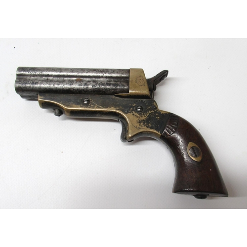 10 - Sharps Patent four barrel .32 rimfire derringer pistol, frame stamped to both sides with Pat. and Ph... 