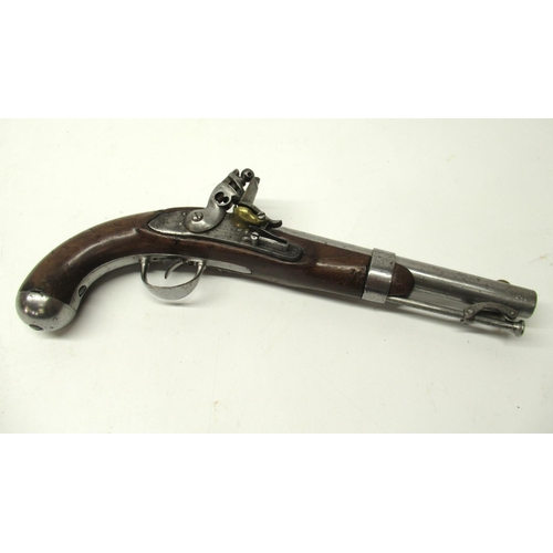 15 - Mid-19th century American flintlock 25 bore military service pistol, 8.5