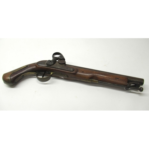 17 - Mid-19th century Danish percussion 14 bore military service pistol with ring hammer, 11 3/4