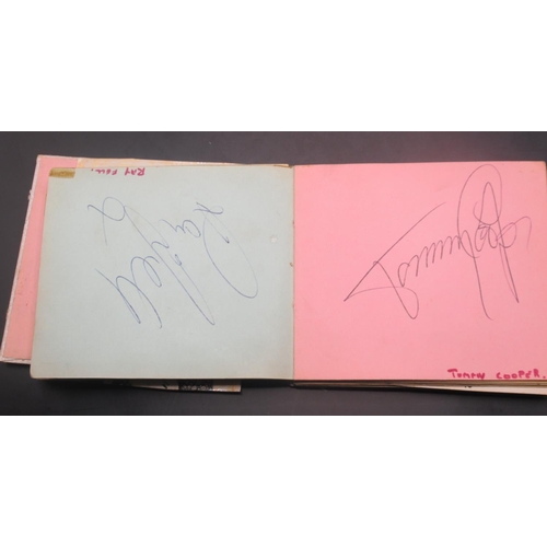 857 - c20th autograph book cont. approx. 43 signatures to inc. Val Doonican, Tommy Cooper, Jack Charlton, ... 