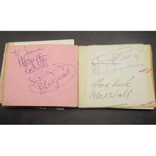 857 - c20th autograph book cont. approx. 43 signatures to inc. Val Doonican, Tommy Cooper, Jack Charlton, ... 