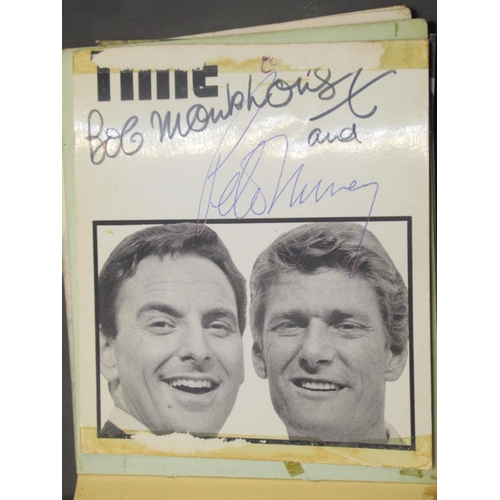 857 - c20th autograph book cont. approx. 43 signatures to inc. Val Doonican, Tommy Cooper, Jack Charlton, ... 