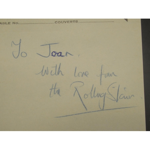 860 - The Rolling Stones - Brian Jones signed menu receipt paper 'To Joan With love from the Rolling Stone... 