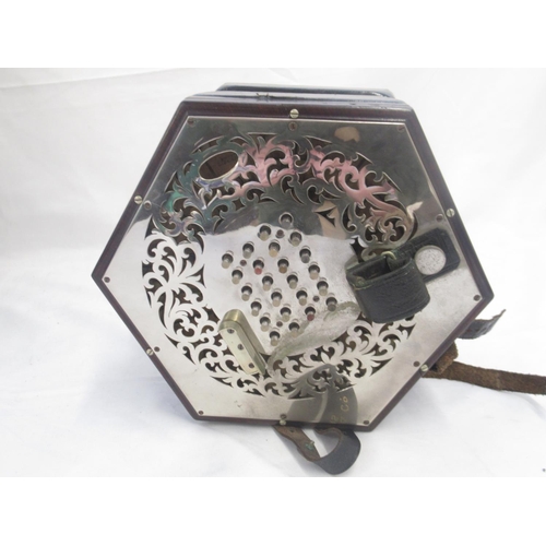 899 - C. Wheatstone & Co Concertina, serial no. plate missing, with forty-eight plasti buttons, hexagonal ... 