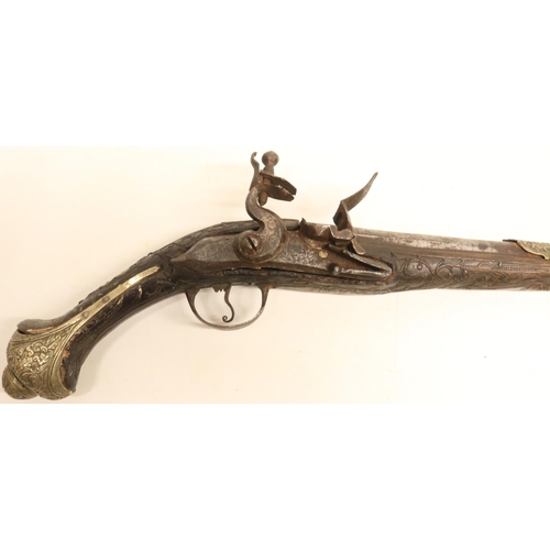 102 - Circa early 19th century Indo-Persian 20 bore flintlock holster pistol, 13.5