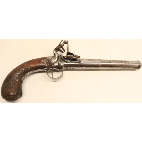 104 - Pair of late 18th century Queen Anne 18 bore flintlock pistols, 6.5