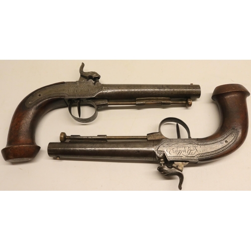 106 - Pair of mid 19th century Belgian 20 bore percussion pistols, 5 1/4