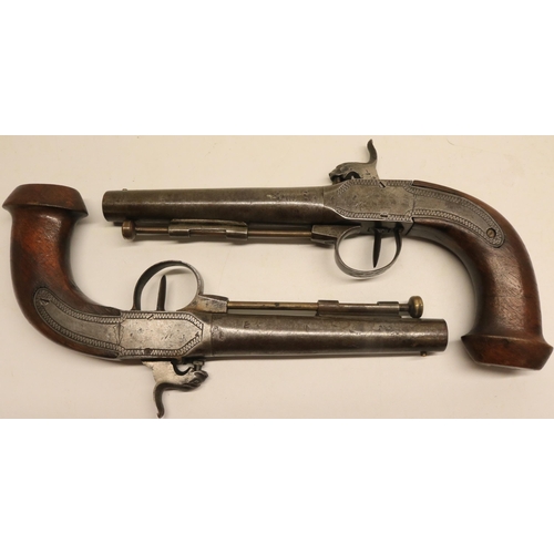 106 - Pair of mid 19th century Belgian 20 bore percussion pistols, 5 1/4