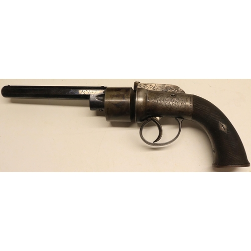 110 - English Mid 19th Century Transitional Pepperbox Revolver In Case 5 1/2 inch, .376 rifled octagonal, ... 