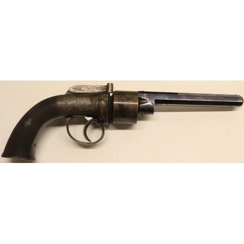 110 - English Mid 19th Century Transitional Pepperbox Revolver In Case 5 1/2 inch, .376 rifled octagonal, ... 